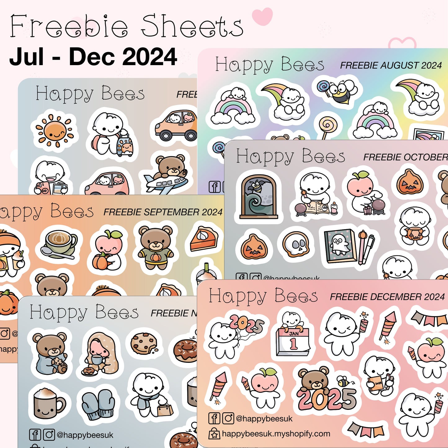 Freebie Sheets / Jul to Dec 2024 - Cute Doodles Journal Planner Stickers