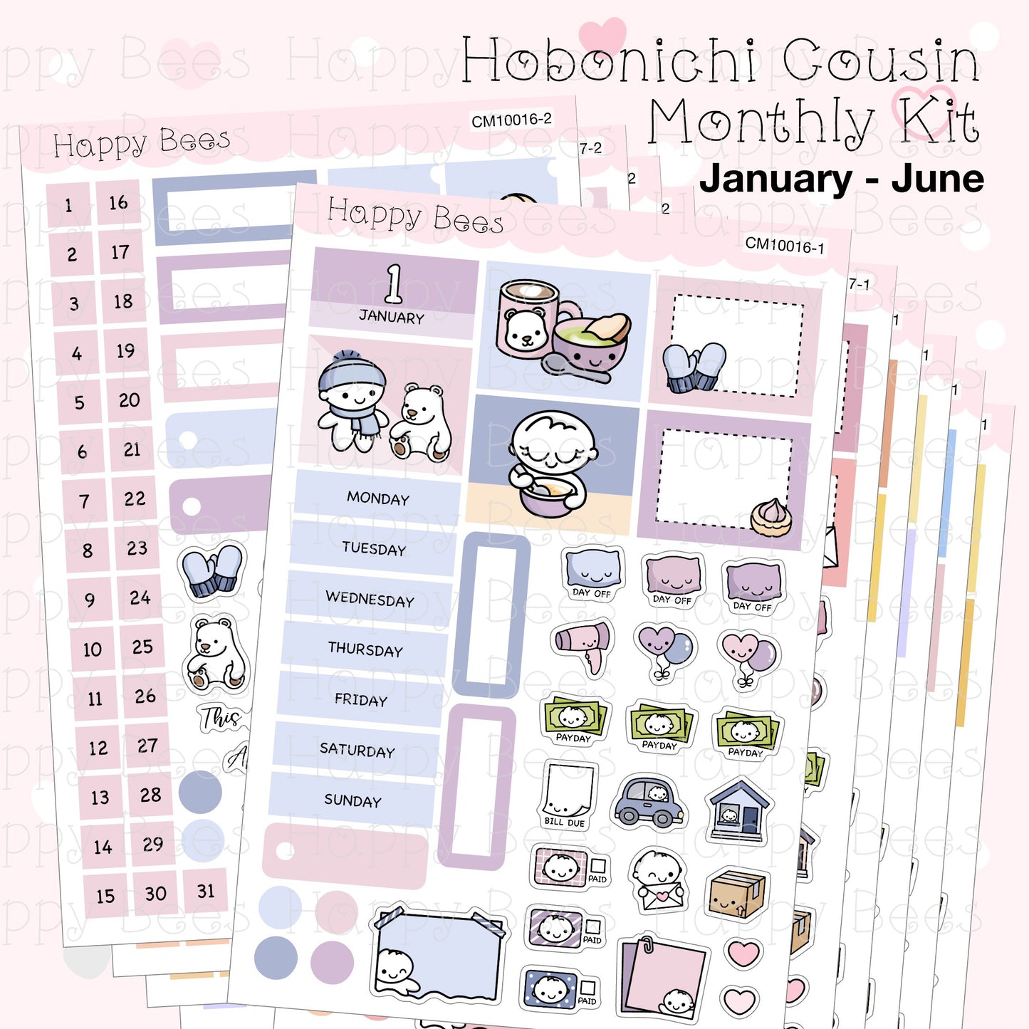 January to June - Hobonichi Cousin Monthly Planner Sticker Kit CM10016-18 / 20-22