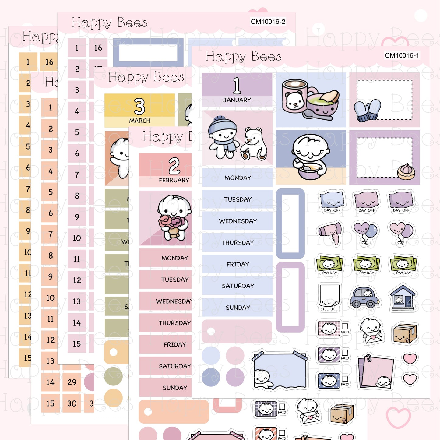 January to June - Hobonichi Cousin Monthly Planner Sticker Kit CM10016-18 / 20-22