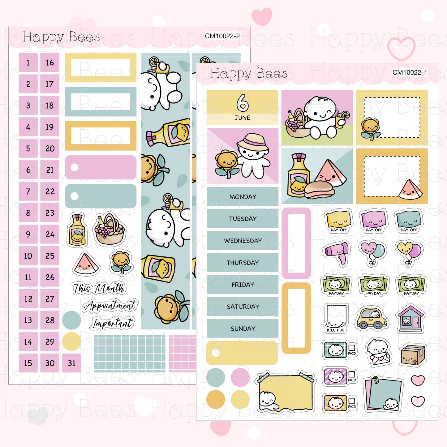 January to June - Hobonichi Cousin Monthly Planner Sticker Kit CM10016-18 / 20-22