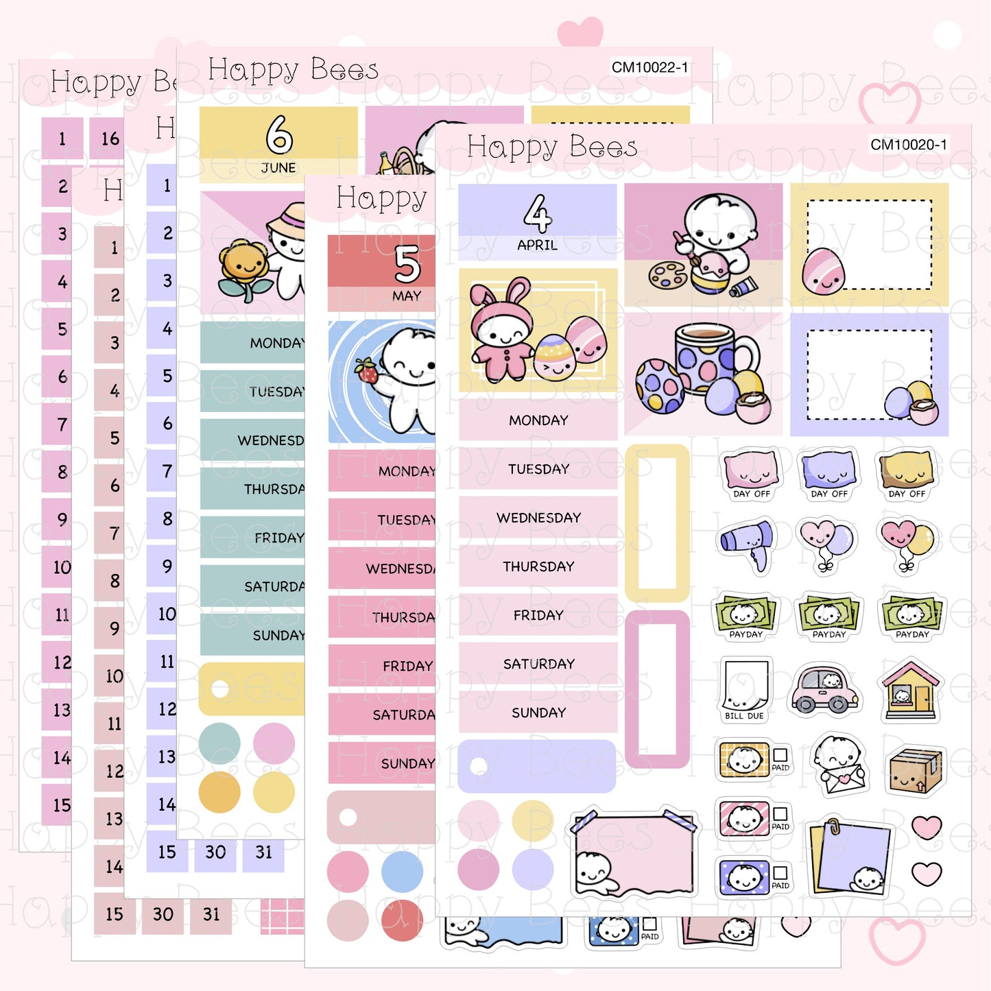 January to June - Hobonichi Cousin Monthly Planner Sticker Kit CM10016-18 / 20-22