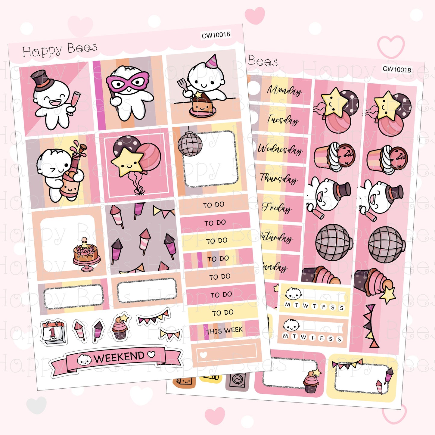 New Year Party - Hobonichi Cousin Weekly Planner Sticker Kit CW10018