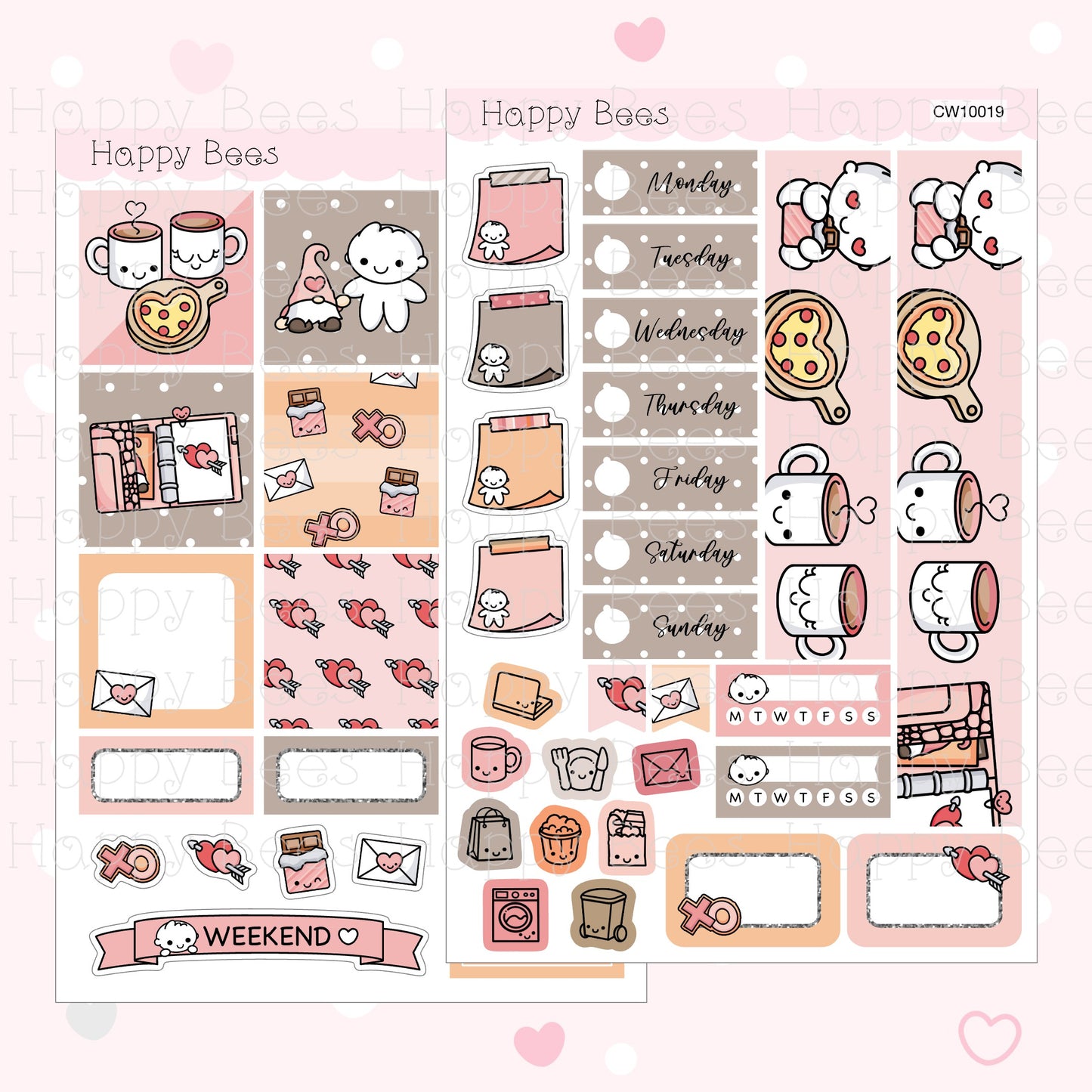 Valentine's Day - Hobonichi Cousin Weekly Planner Sticker Kit CW10019