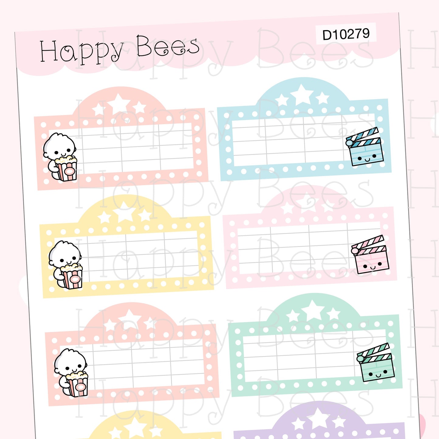 Movie Marquee Boxes - Cute Doodles Functional Planner Stickers D10279