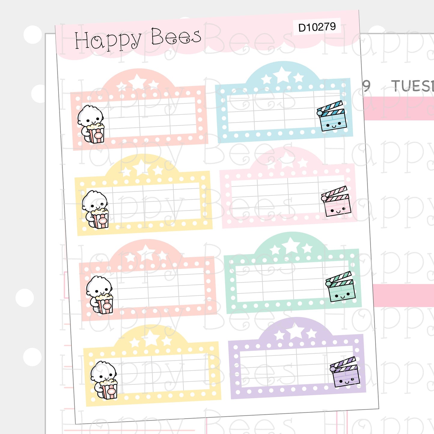 Movie Marquee Boxes - Cute Doodles Functional Planner Stickers D10279