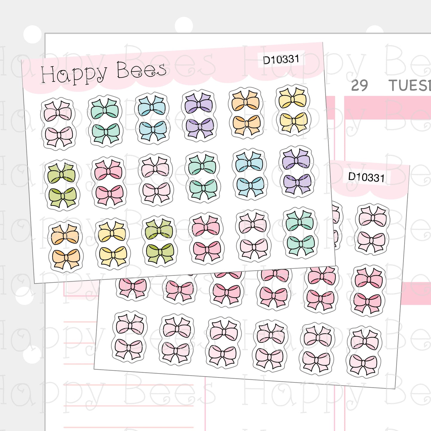 Mini Bow Tabs - Functional Cute Doodles Planner Stickers D10331