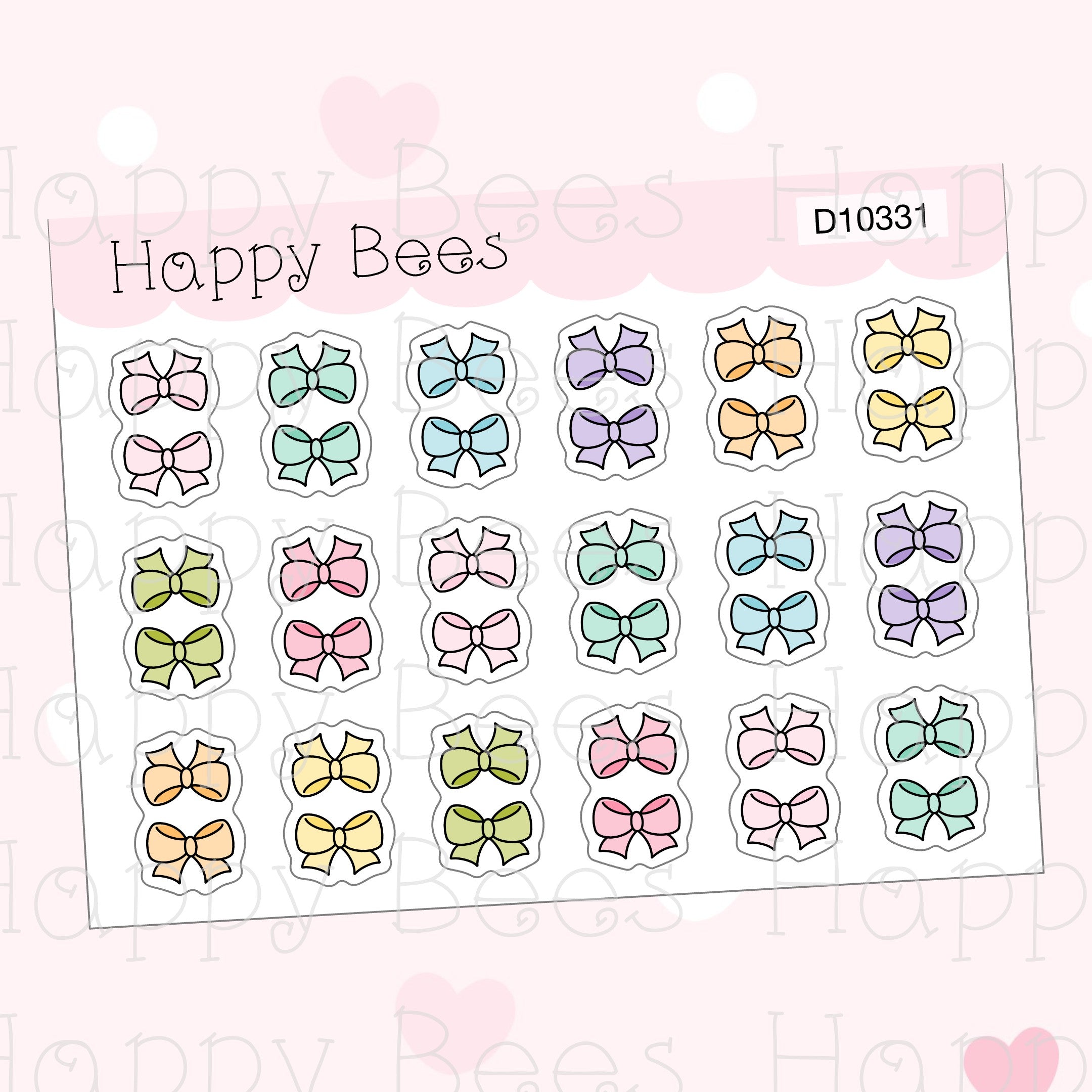 Mini Bow Tabs - Functional Cute Doodles Planner Stickers D10331