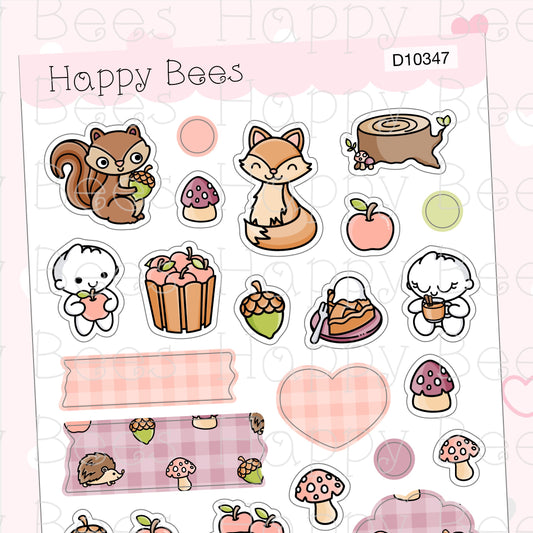 Autumn Backyard Deco Sheet - Cute Doodles Journal Planner Stickers D10347