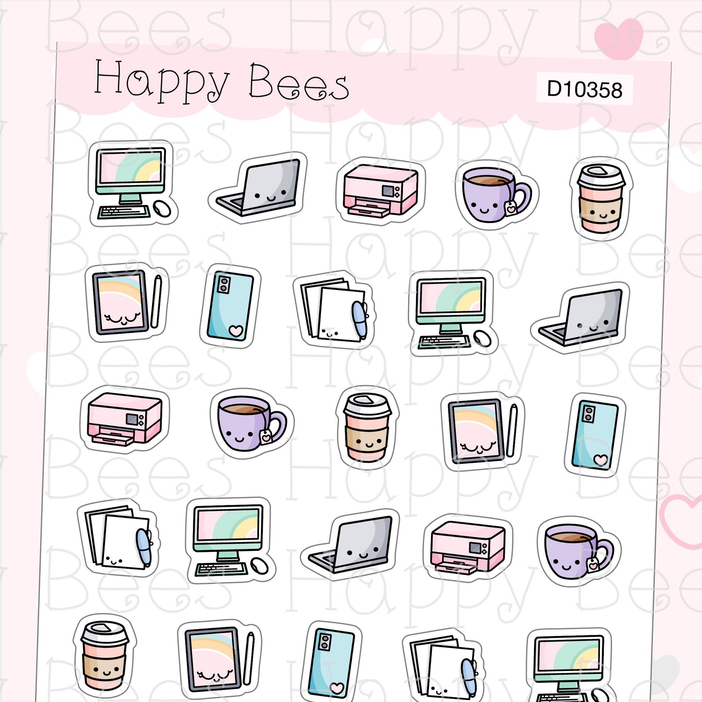 Work Mini Doodles - Cute Laptop Coffee Planner Stickers D10358