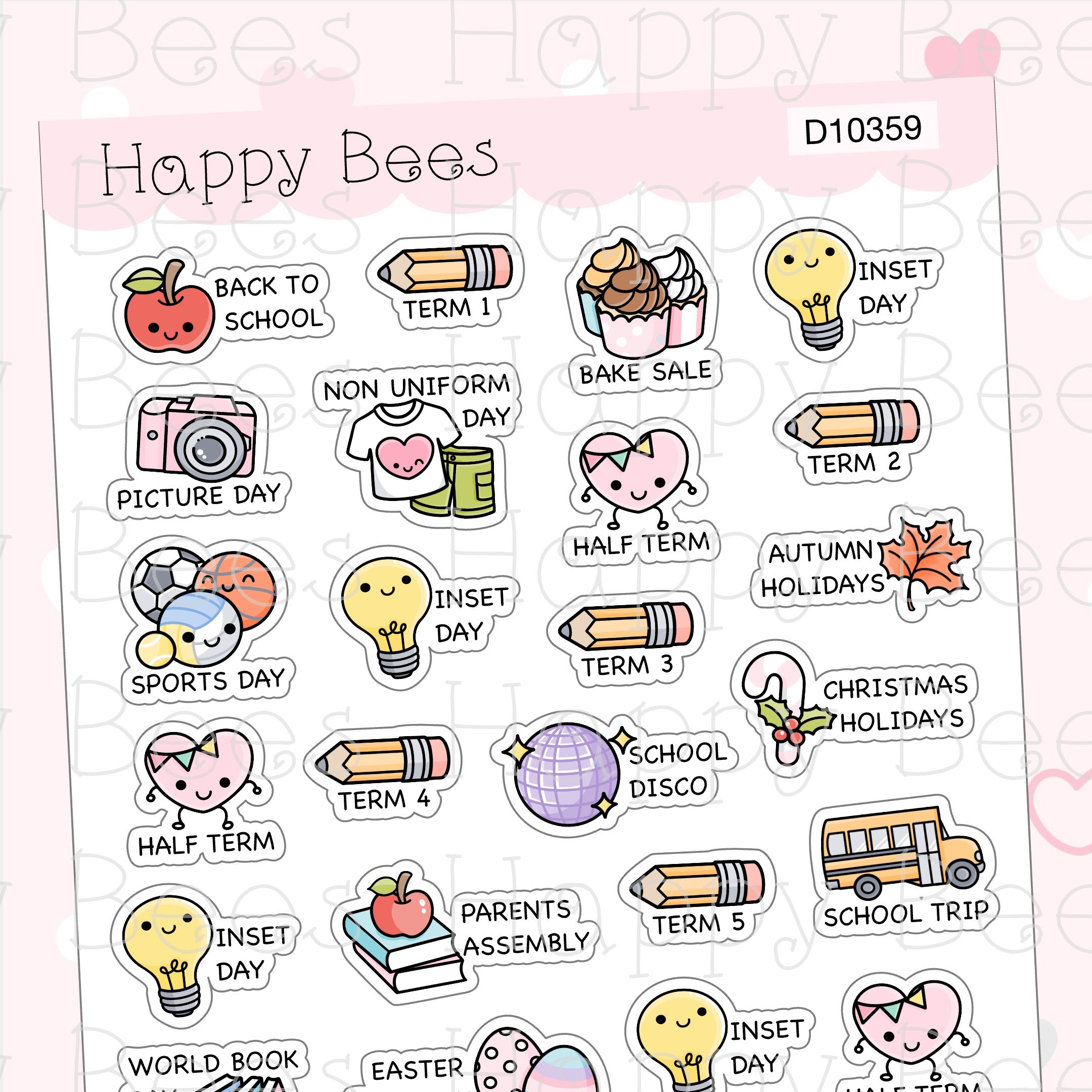 UK School Year Bucket List - Cute Back to School Planner Stickers D10359