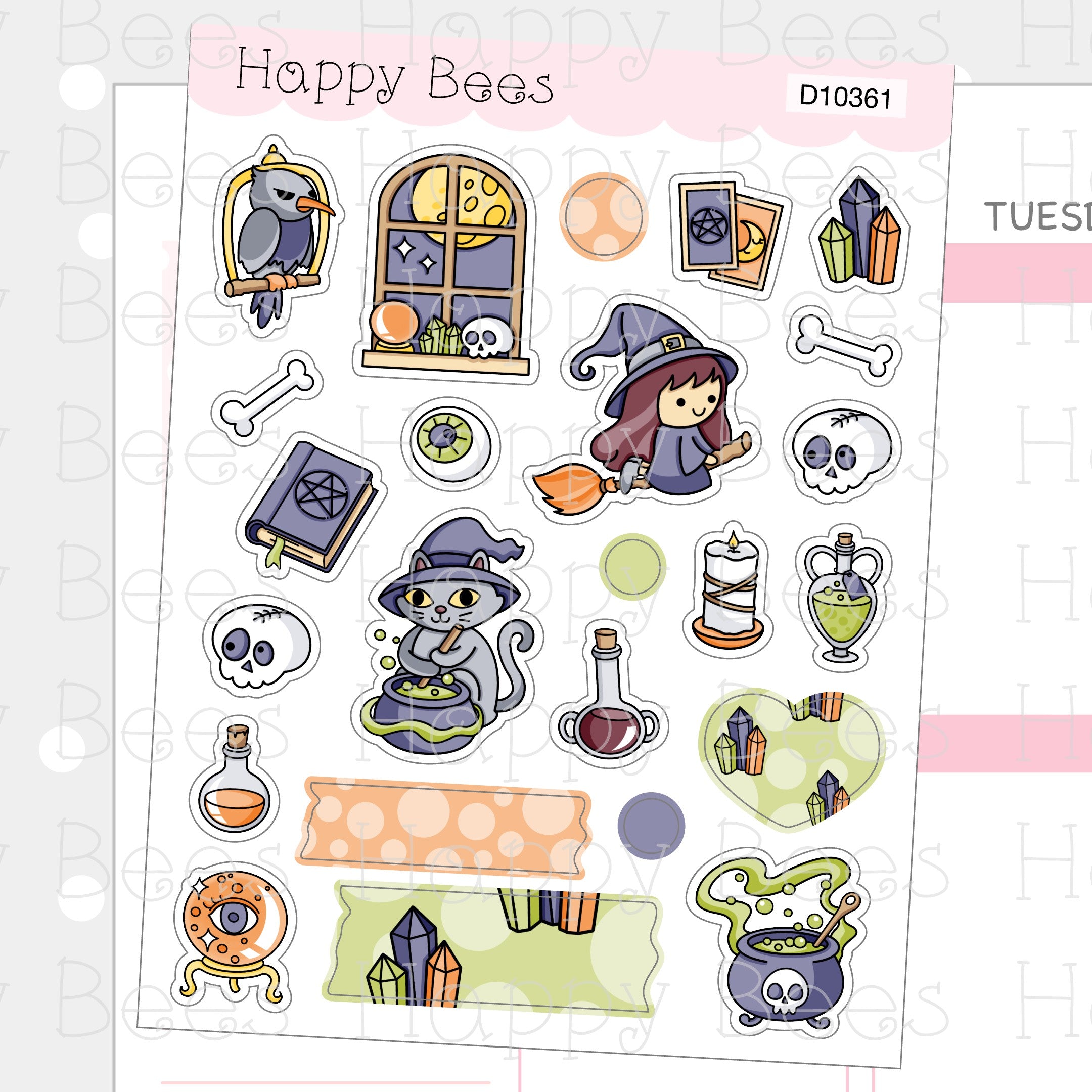 Mystical Halloween Deco Sheet - Cute Doodles Journal Planner Stickers D10361