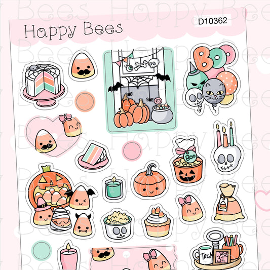 Halloween Party Deco Sheet - Cute Doodles Journal Planner Stickers D10362