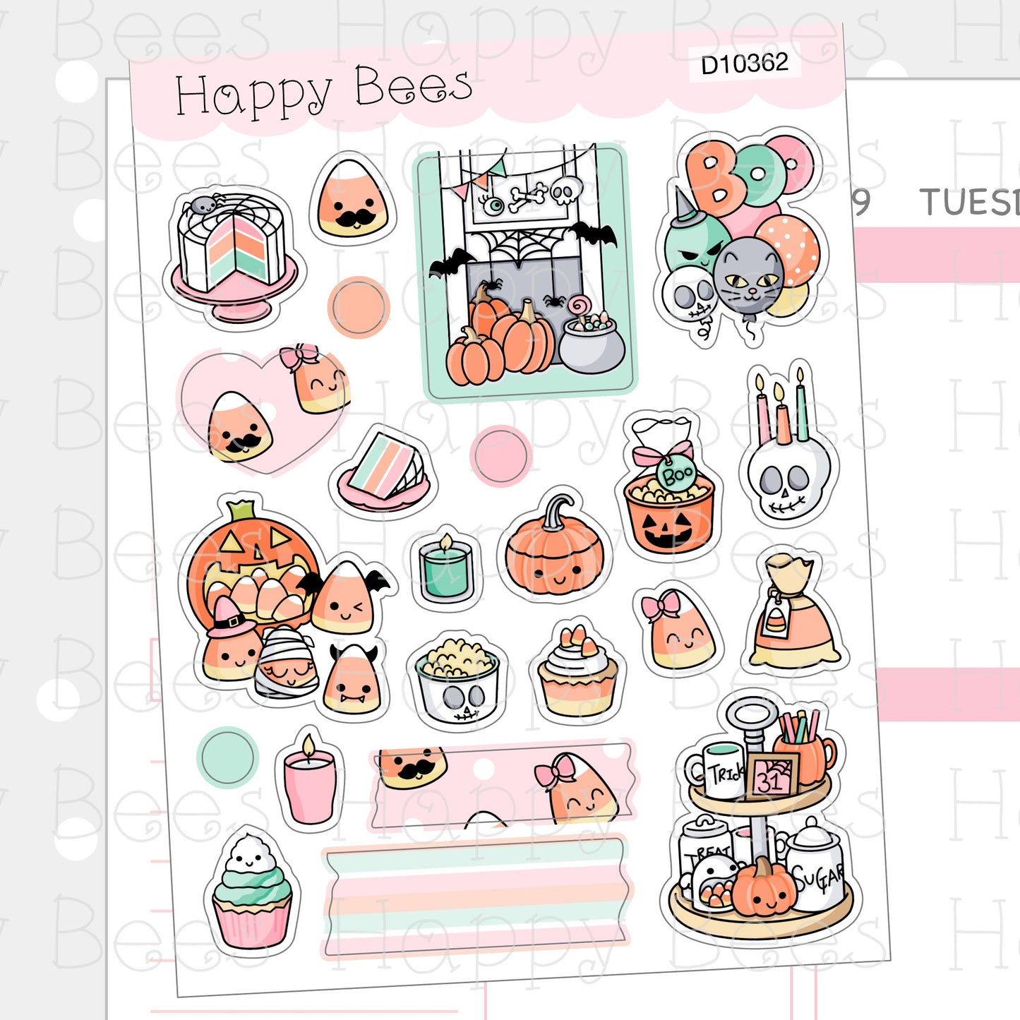 Halloween Party Deco Sheet - Cute Doodles Journal Planner Stickers D10362