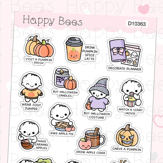 Autumn Bucket List Doodles - Cute Fall Halloween Planner Stickers D10363