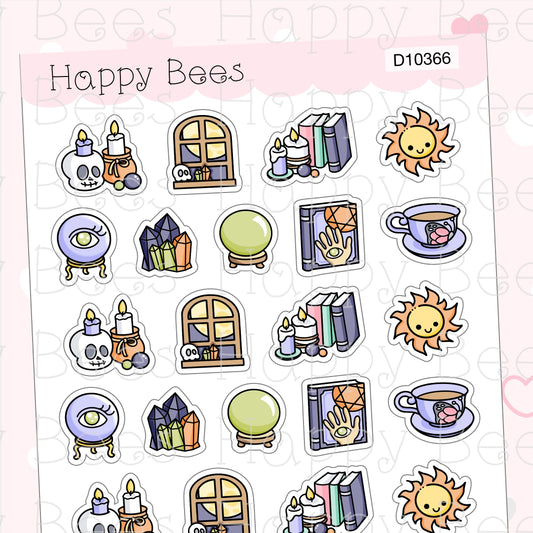 Fortune Telling Doodles - Cute Halloween Fall Planner Stickers D10366