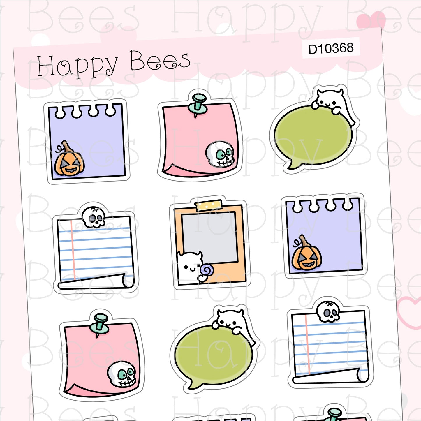 Halloween Sticky Notes - Cute Doodles Fall Planner Stickers D10368