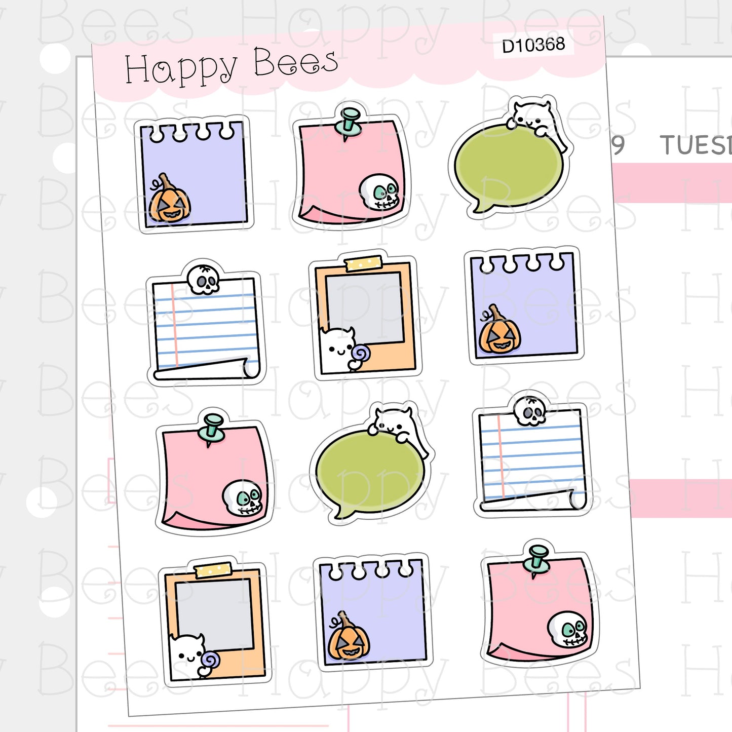 Halloween Sticky Notes - Cute Doodles Fall Planner Stickers D10368
