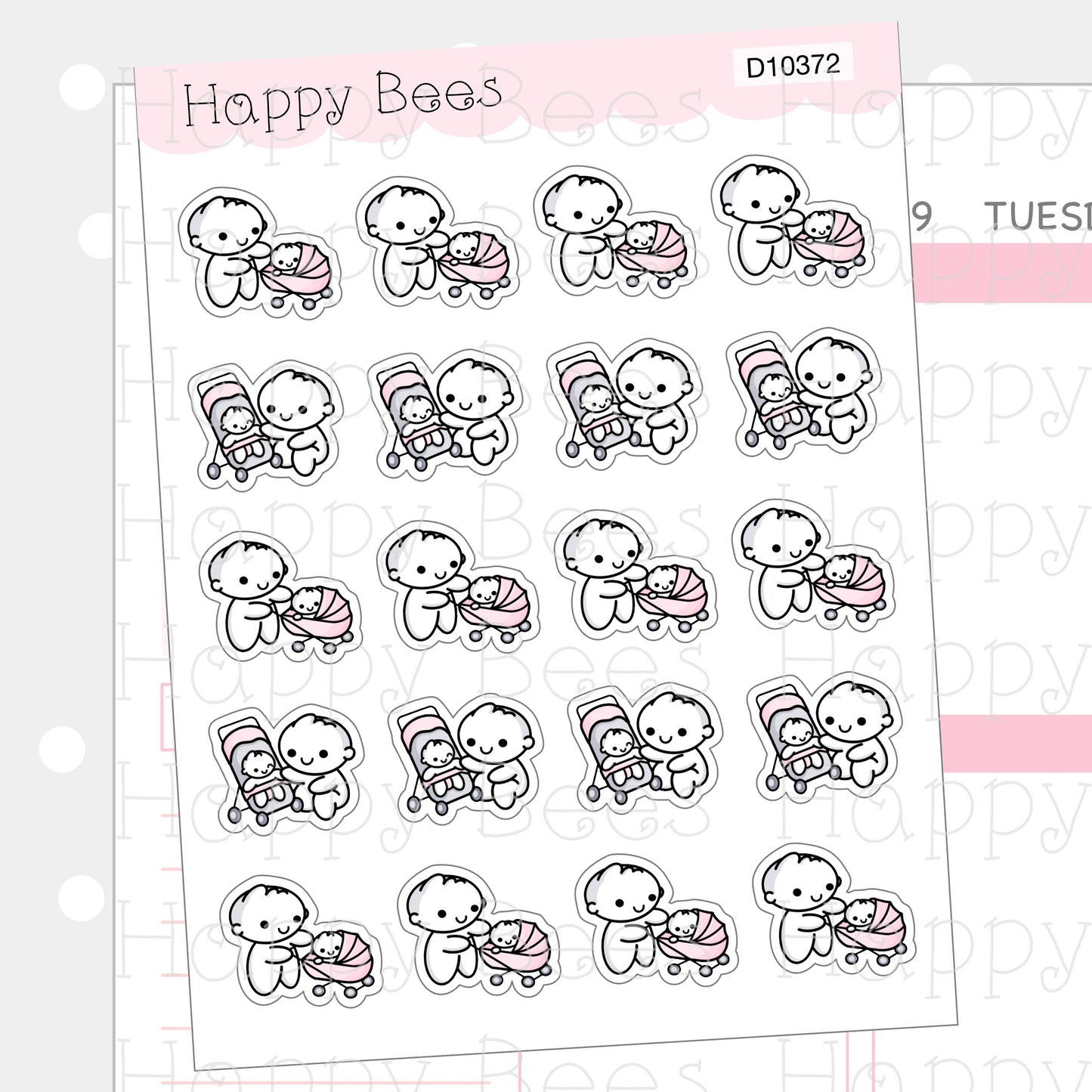 Baby Pram & Stroller Doodles - Cute Family Planner Stickers D10372