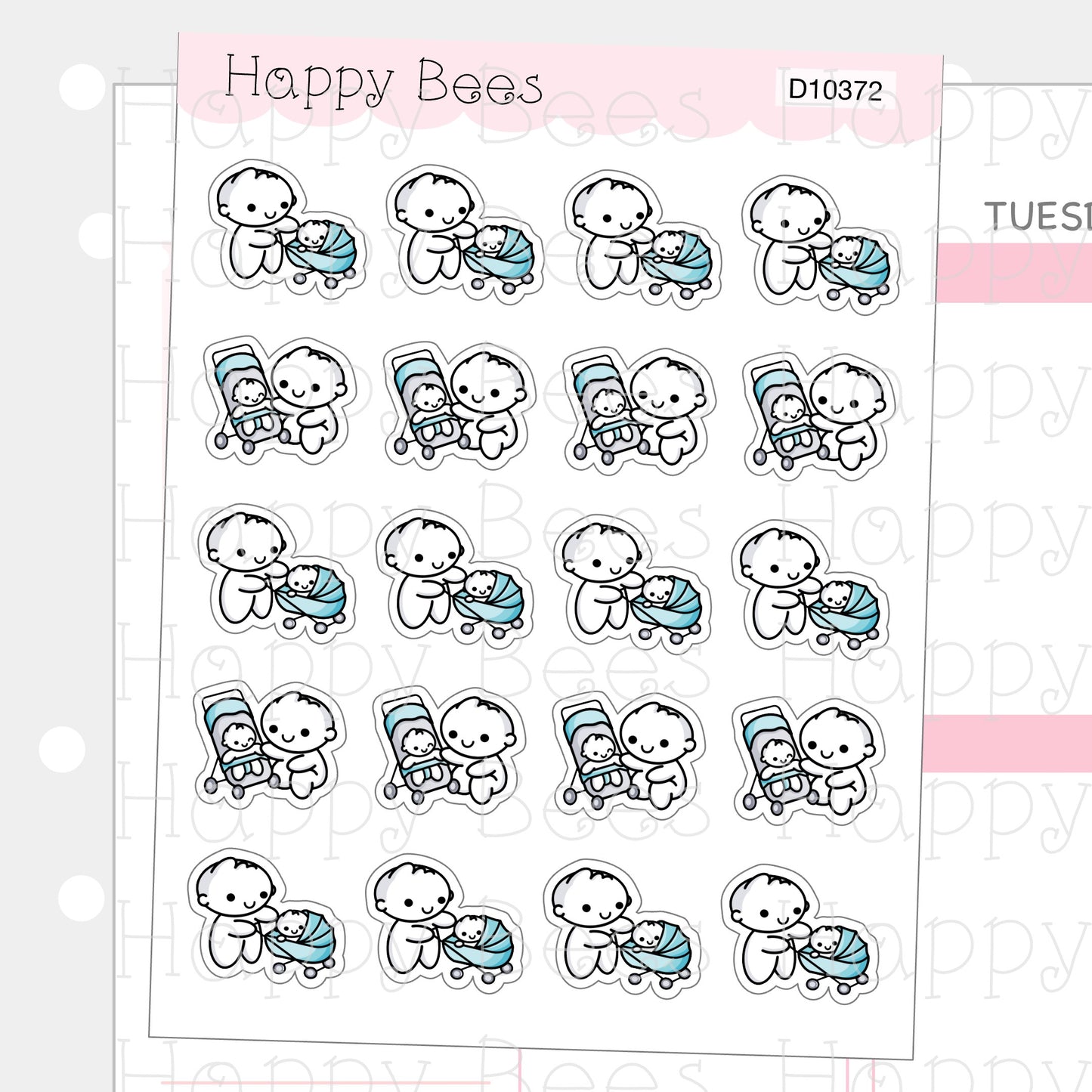 Baby Pram & Stroller Doodles - Cute Family Planner Stickers D10372