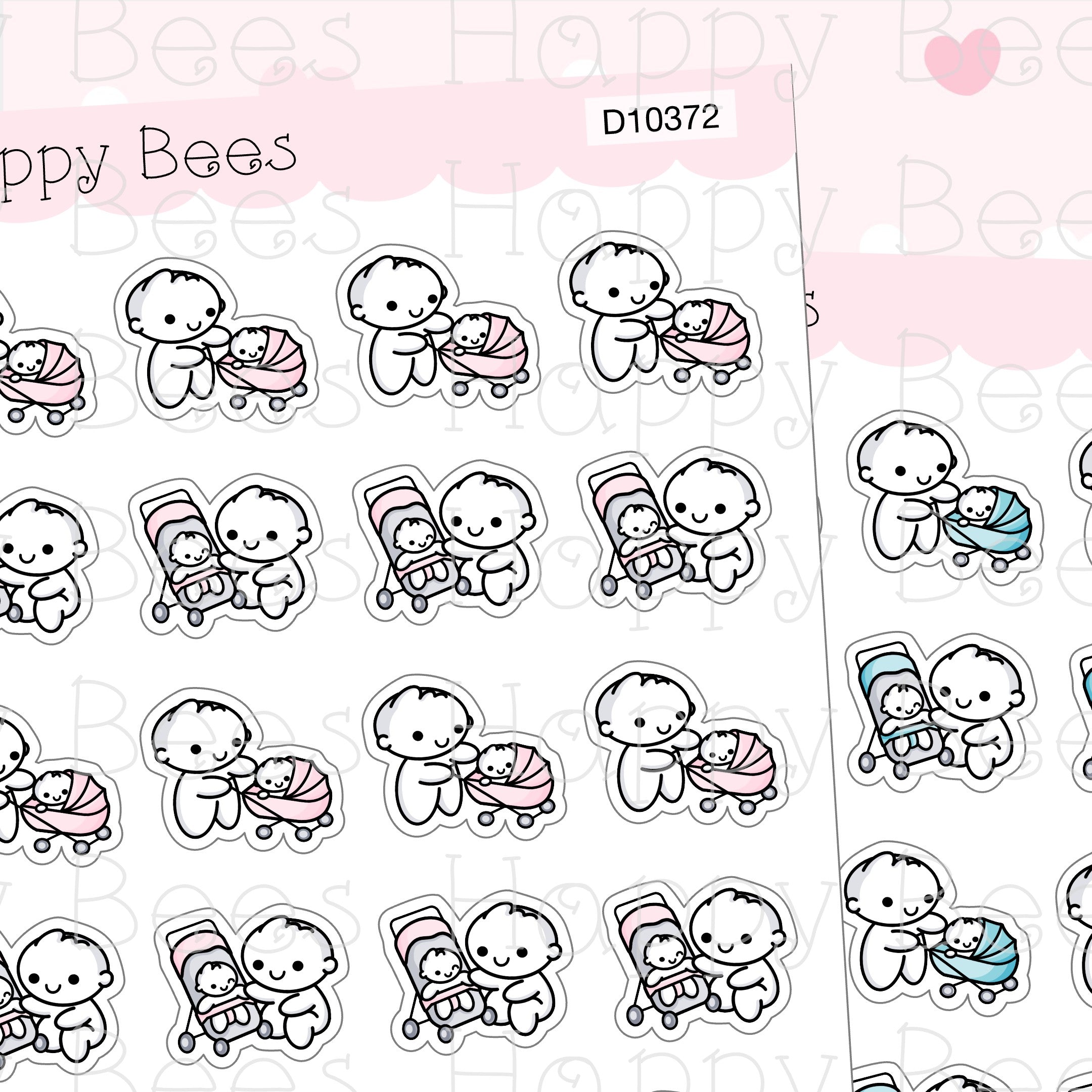 Baby Pram & Stroller Doodles - Cute Family Planner Stickers D10372