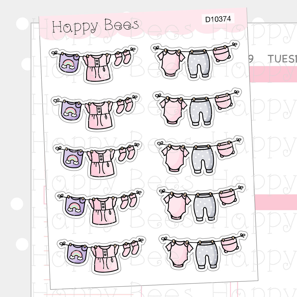 Baby Clothes Line Doodles - Cute Family Planner Stickers D10374