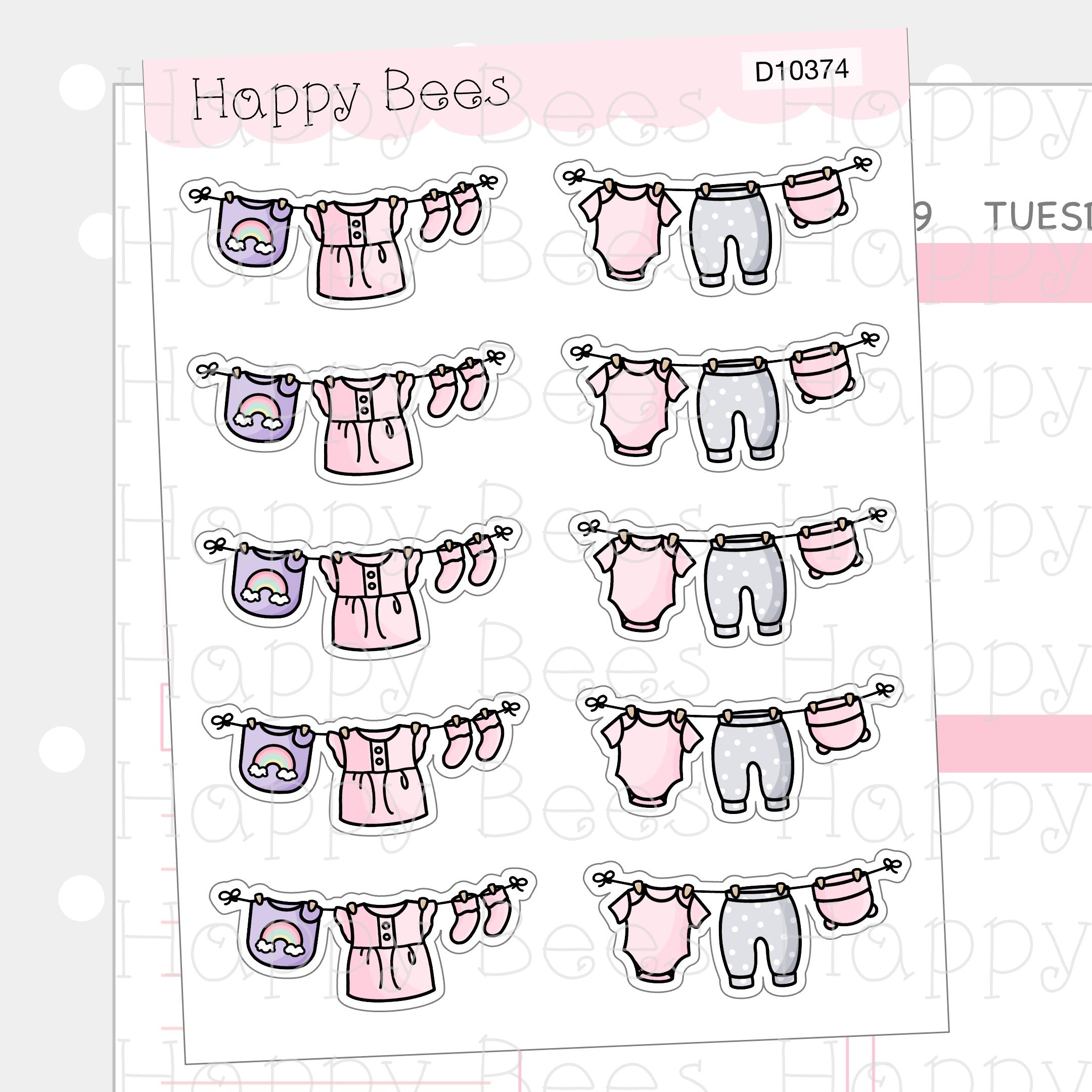 Baby Clothes Line Doodles - Cute Family Planner Stickers D10374
