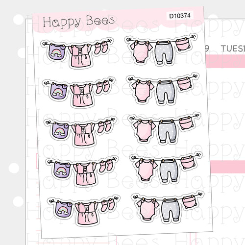 Baby Clothes Line Doodles - Cute Family Planner Stickers D10374