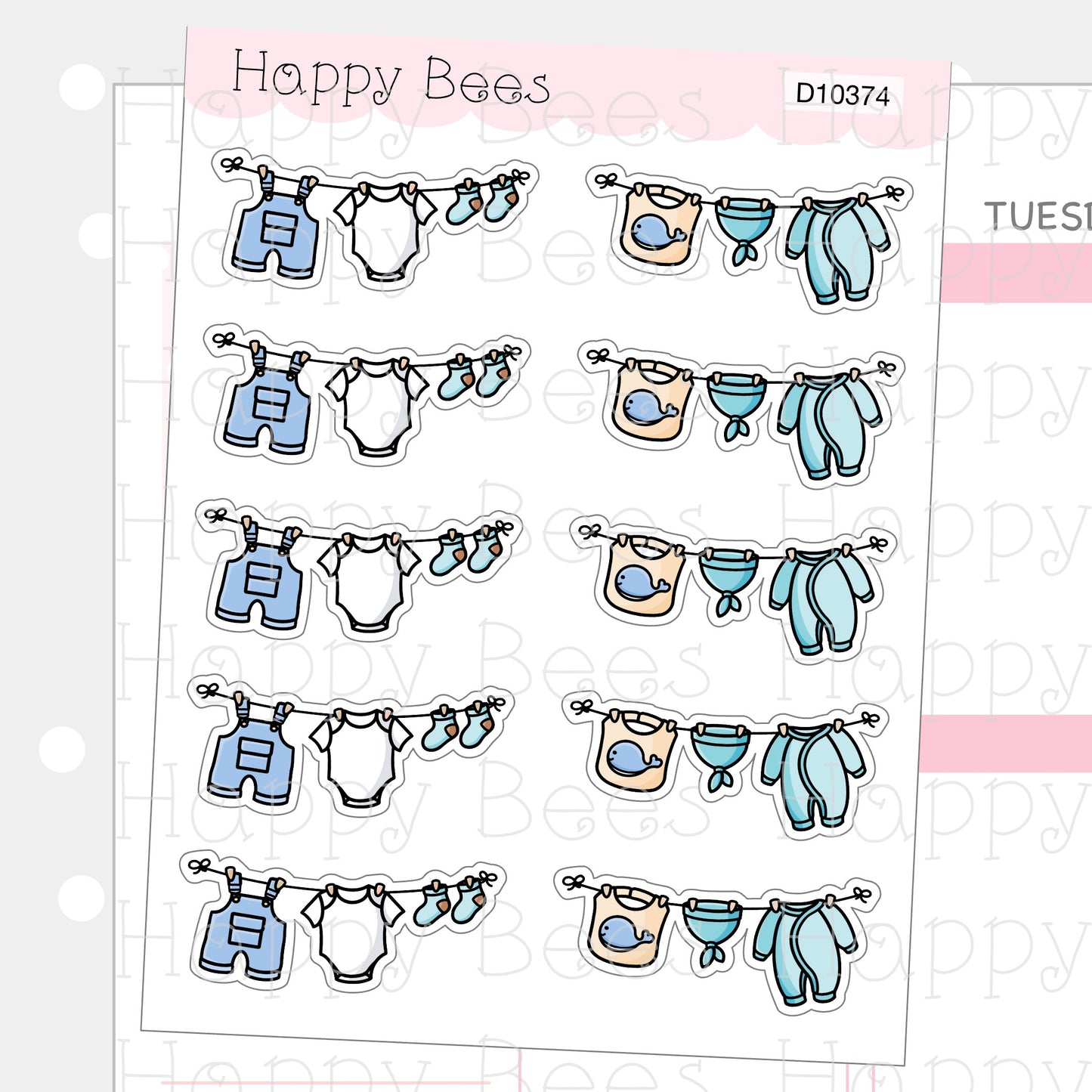 Baby Clothes Line Doodles - Cute Family Planner Stickers D10374