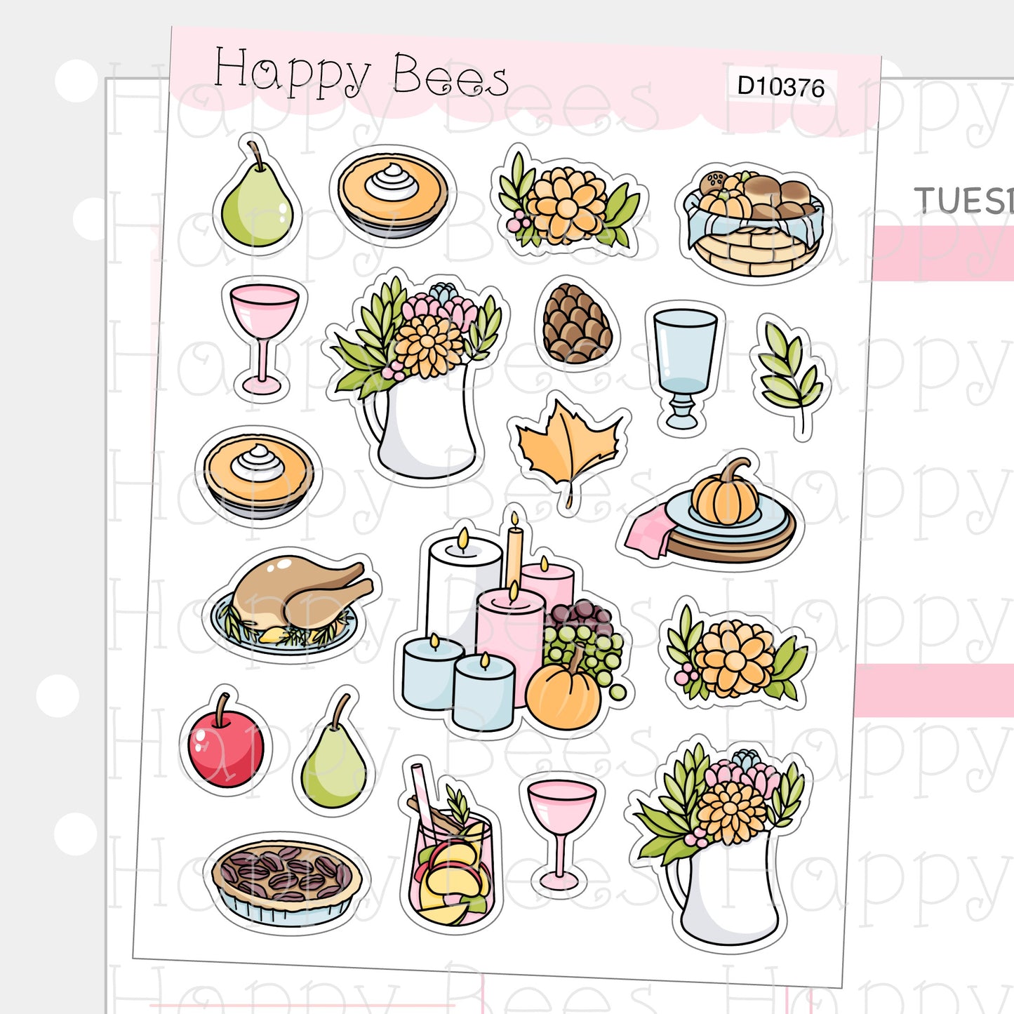 Thanksgiving Deco Sheet - Cute Doodles Journal Planner Stickers D10376