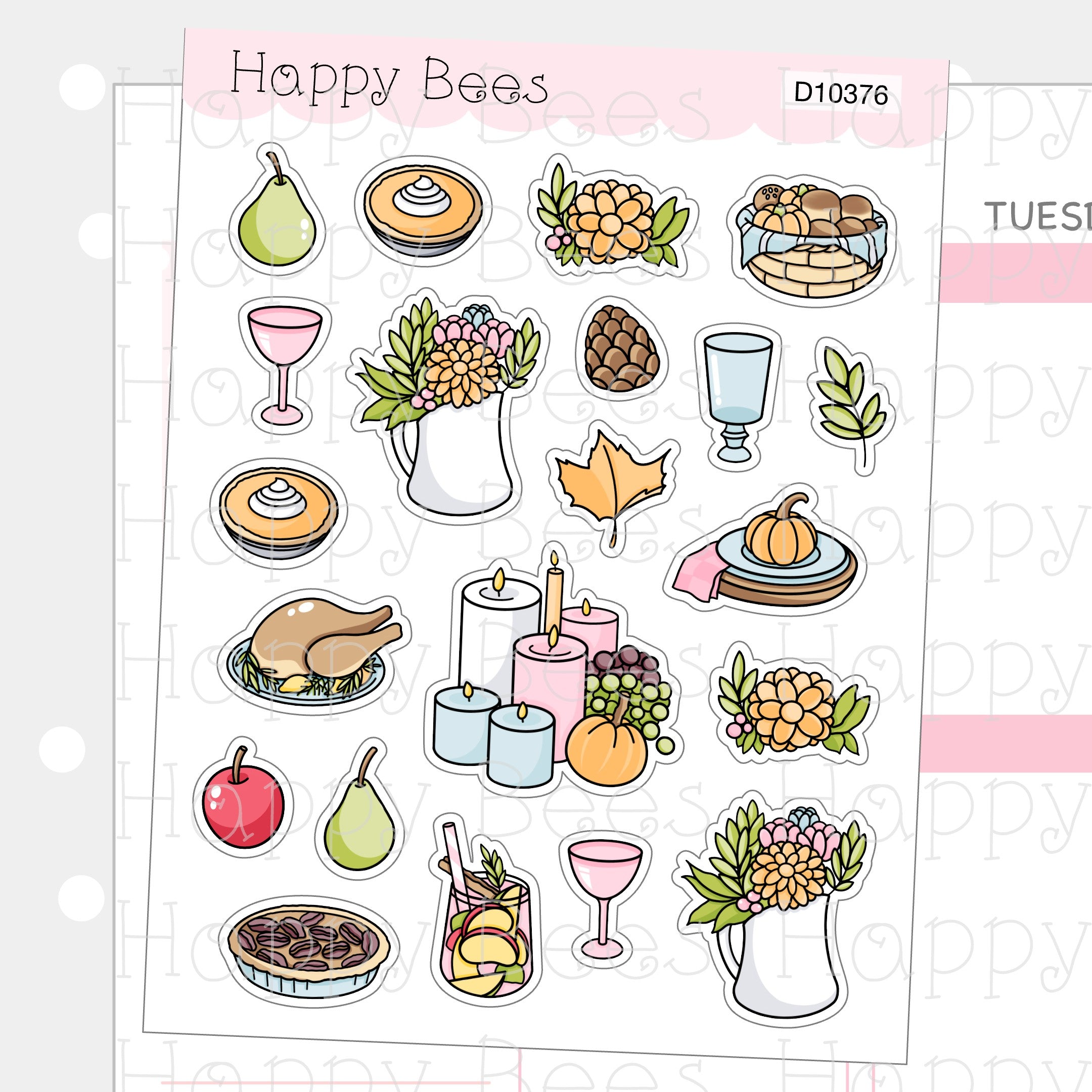 Thanksgiving Deco Sheet - Cute Doodles Journal Planner Stickers D10376