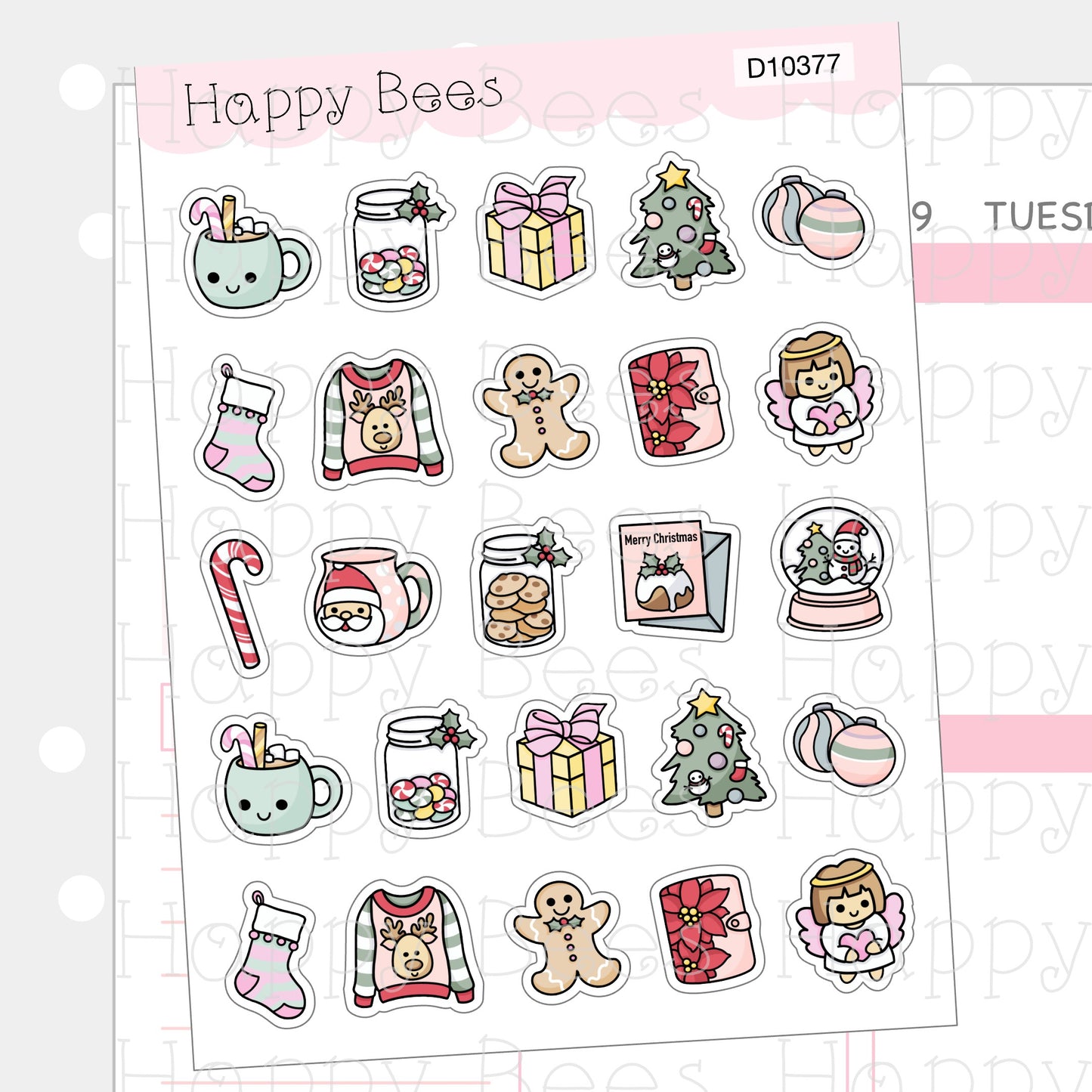 Christmas Doodles - Cute Winter Holiday Planner Stickers D10377