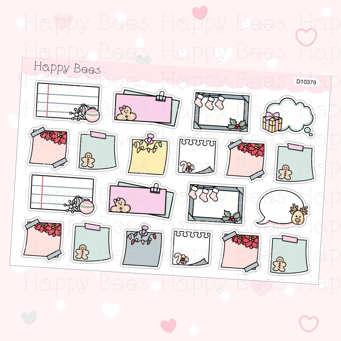Christmas Memo & Sticky Notes Stickers - Cute Doodles Winter Holiday Planner Stickers D10379
