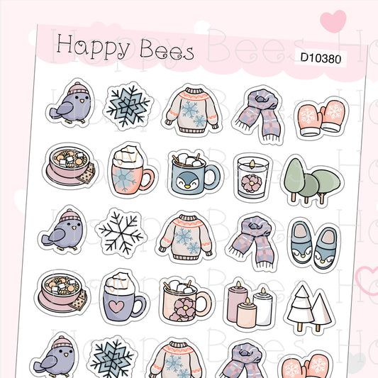 Winter Doodles - Cute Cozy Warm Snowflake Planner Stickers D10380