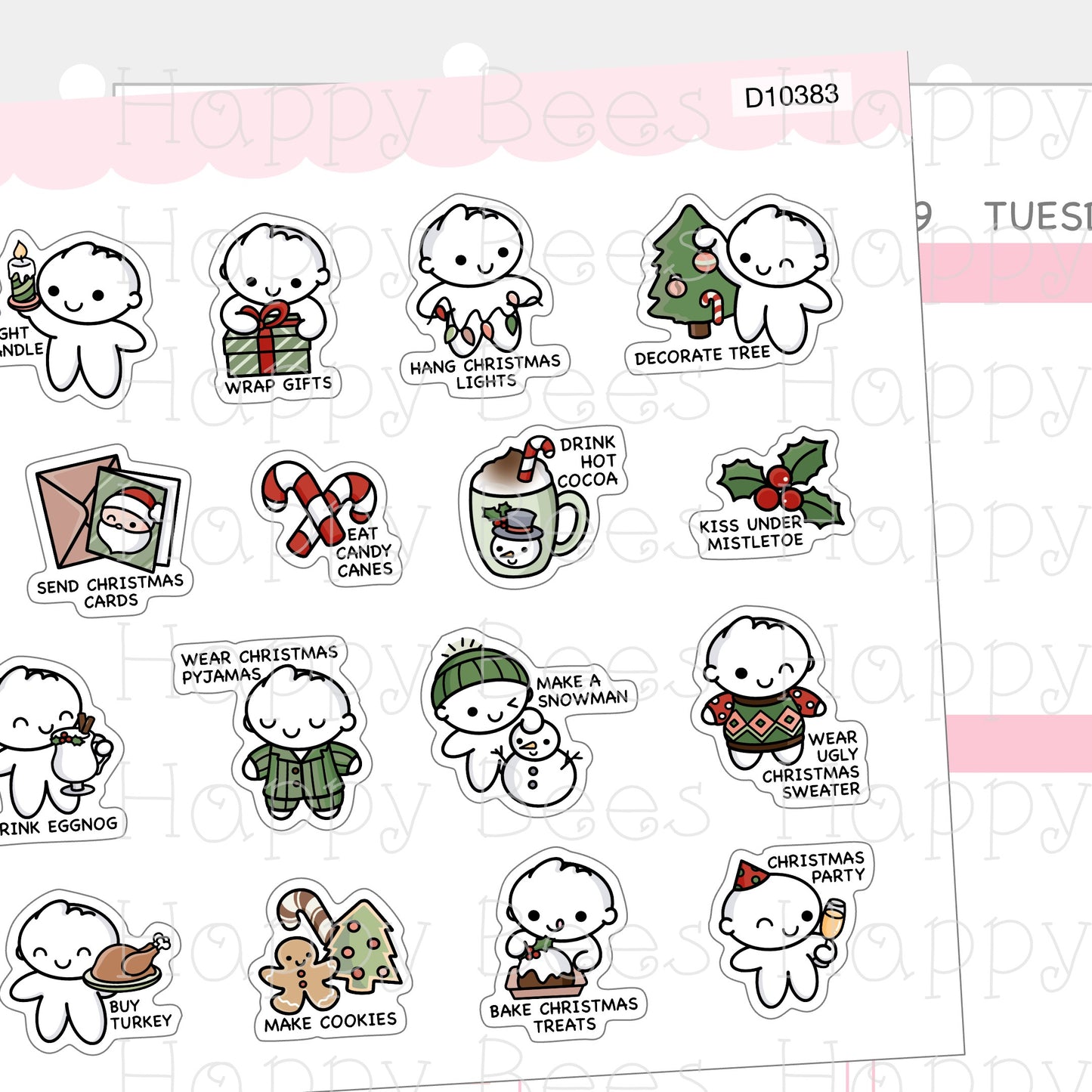 Christmas Bucket List - Cute Doodles Winter Holiday Planner Stickers D10383