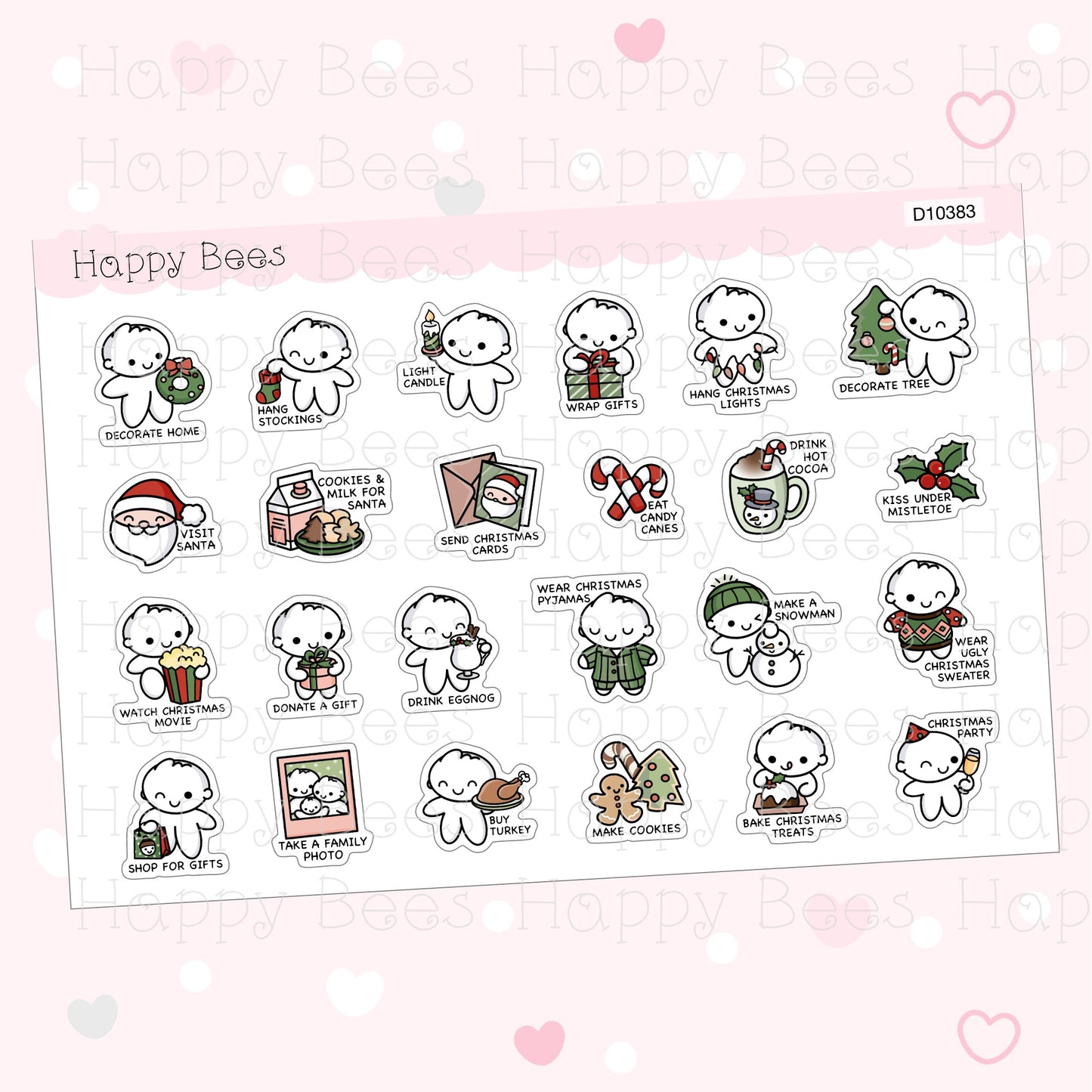 Christmas Bucket List - Cute Doodles Winter Holiday Planner Stickers D10383