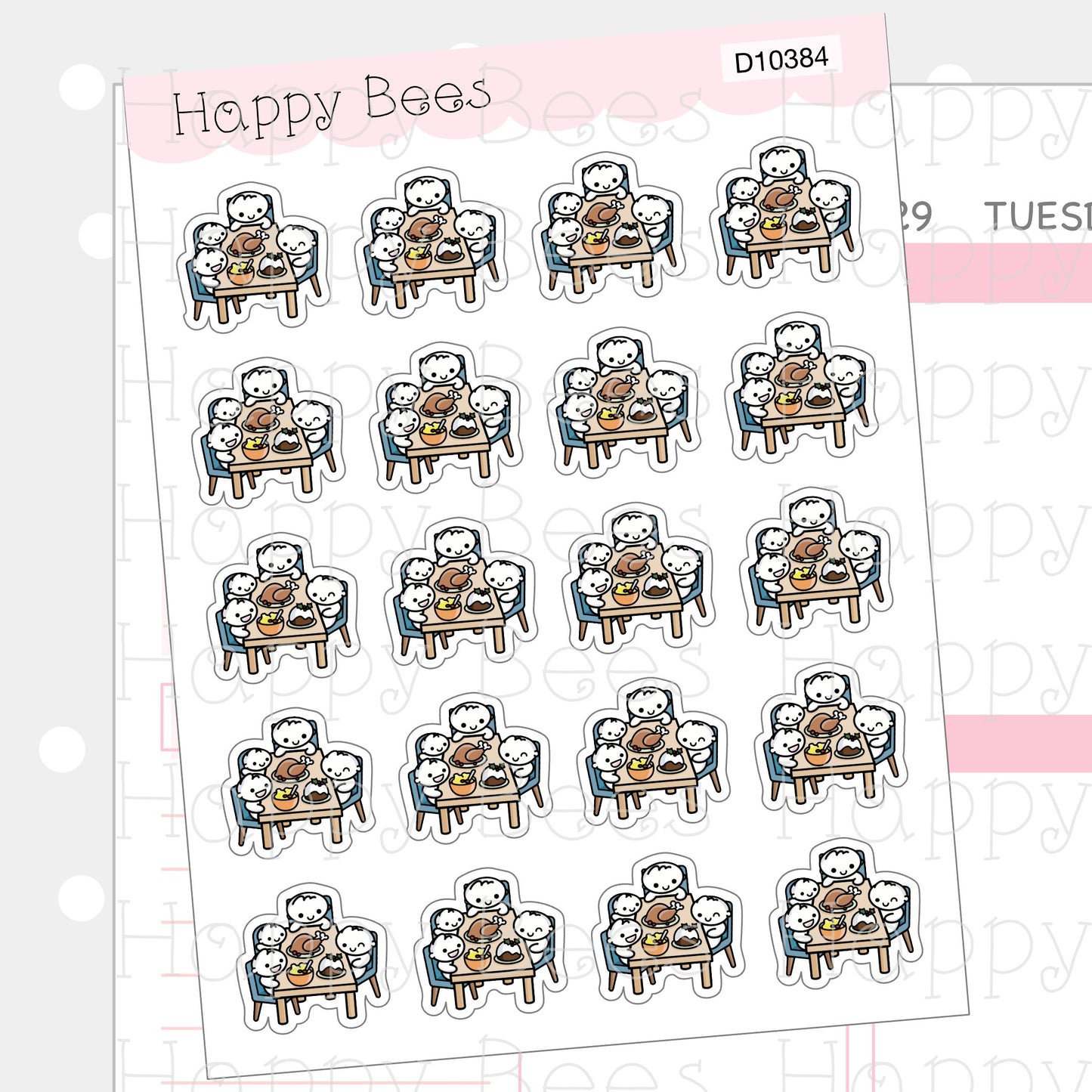 Christmas Family Feast Doodles - Cute Winter Holiday Planner Stickers D10384