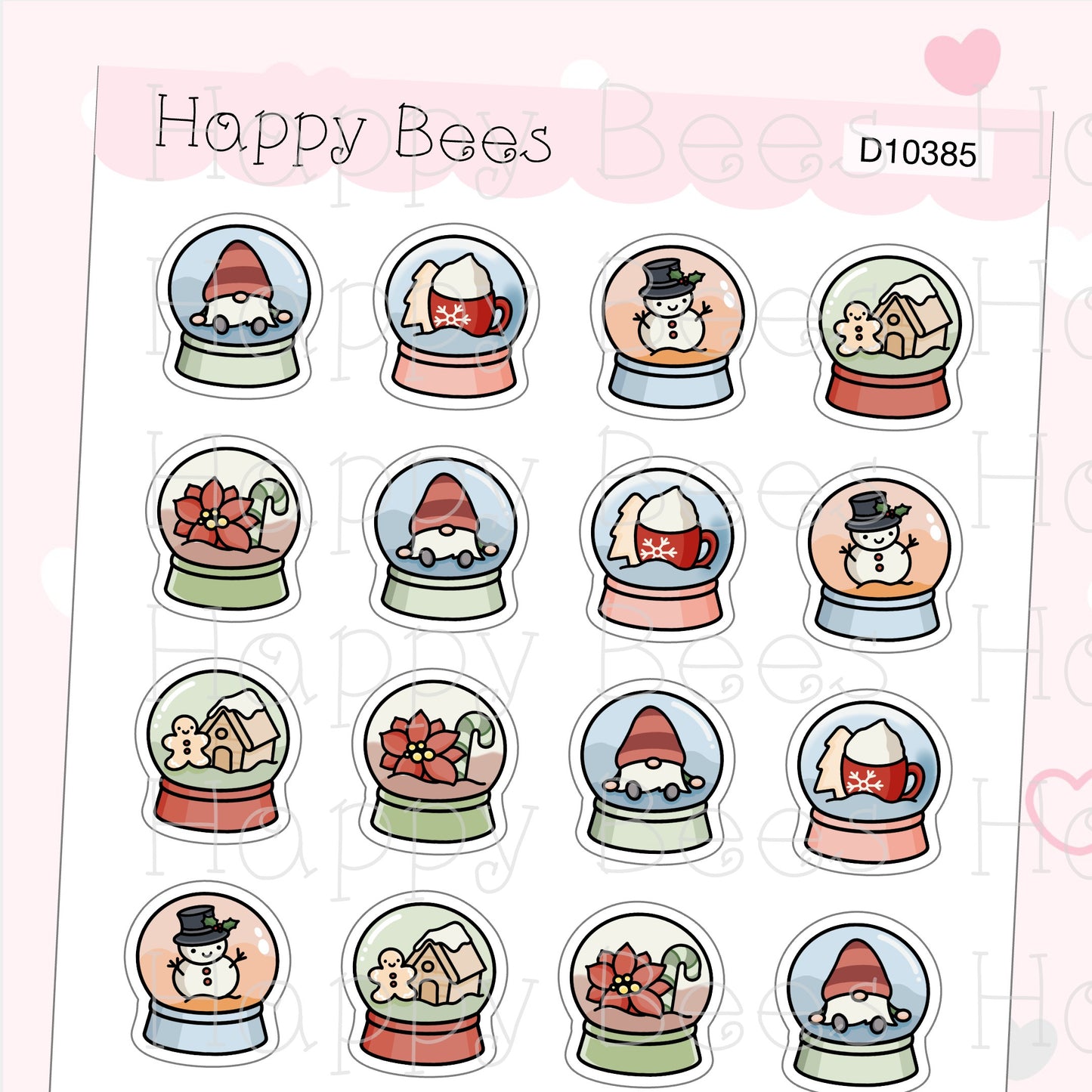 Christmas Snow Globe Doodles - Cute Winter Holiday Planner Stickers D10385
