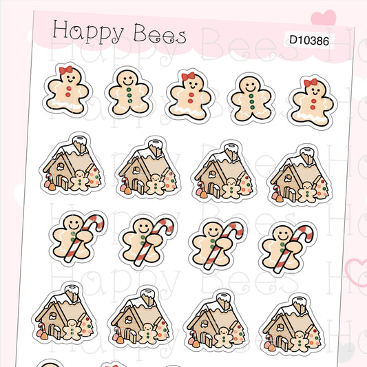 Gingerbread Cookies Doodles - Cute Christmas Winter Holiday Planner Stickers D10386