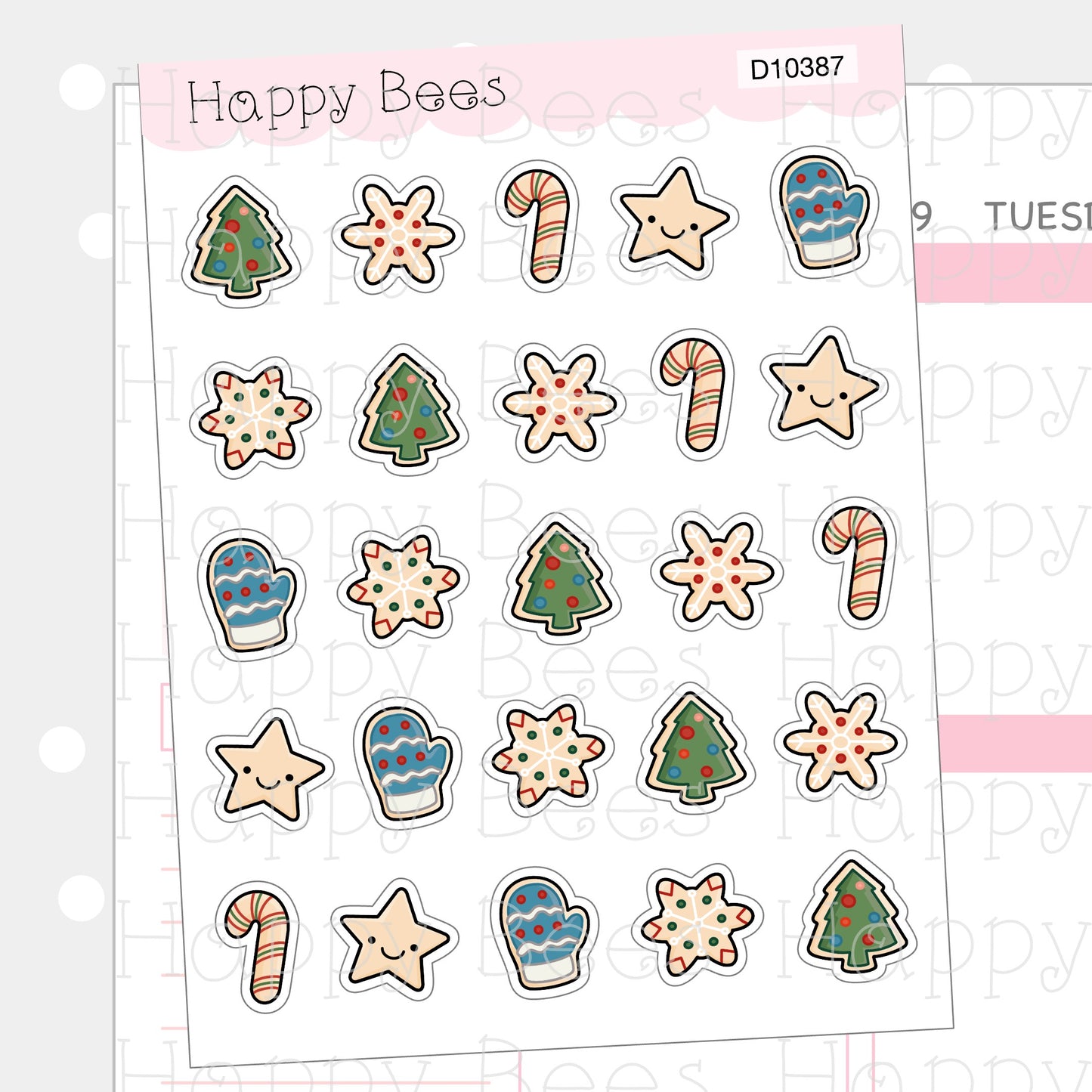 Christmas Cookies Doodles - Cute Winter Holiday Planner Stickers D10387