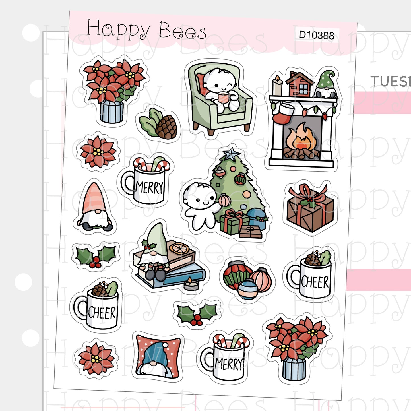 Cozy Christmas Deco Sheet - Cute Doodles Journal Planner Stickers D10388