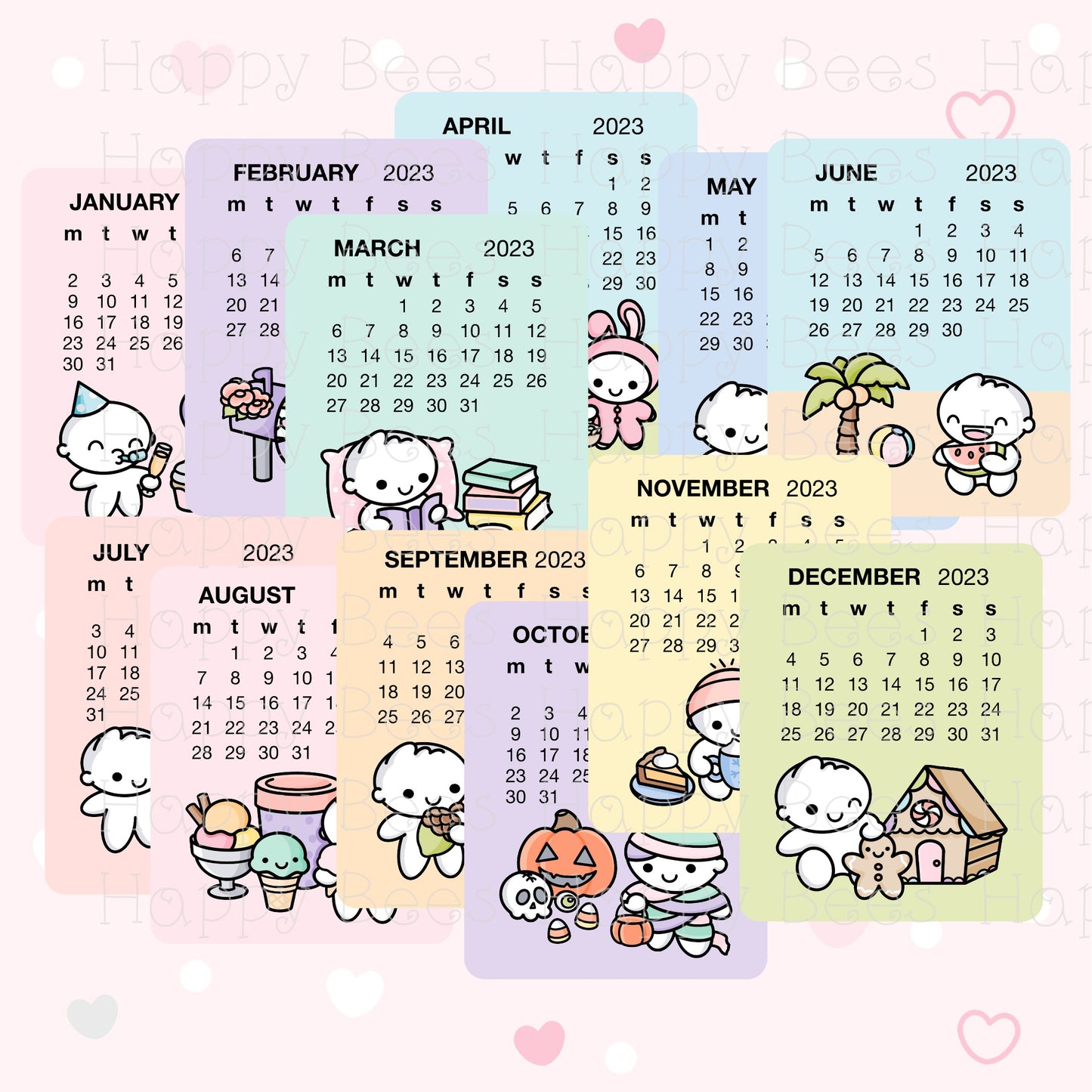 2023 Calendar Die Cut Doodles - Cute Functional Journal Planner Stickers DC10005