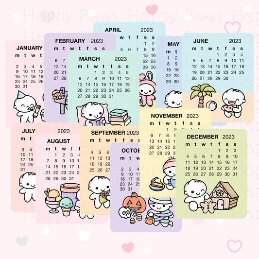 2023 Calendar Die Cut Doodles - Cute Functional Journal Planner Stickers DC10005