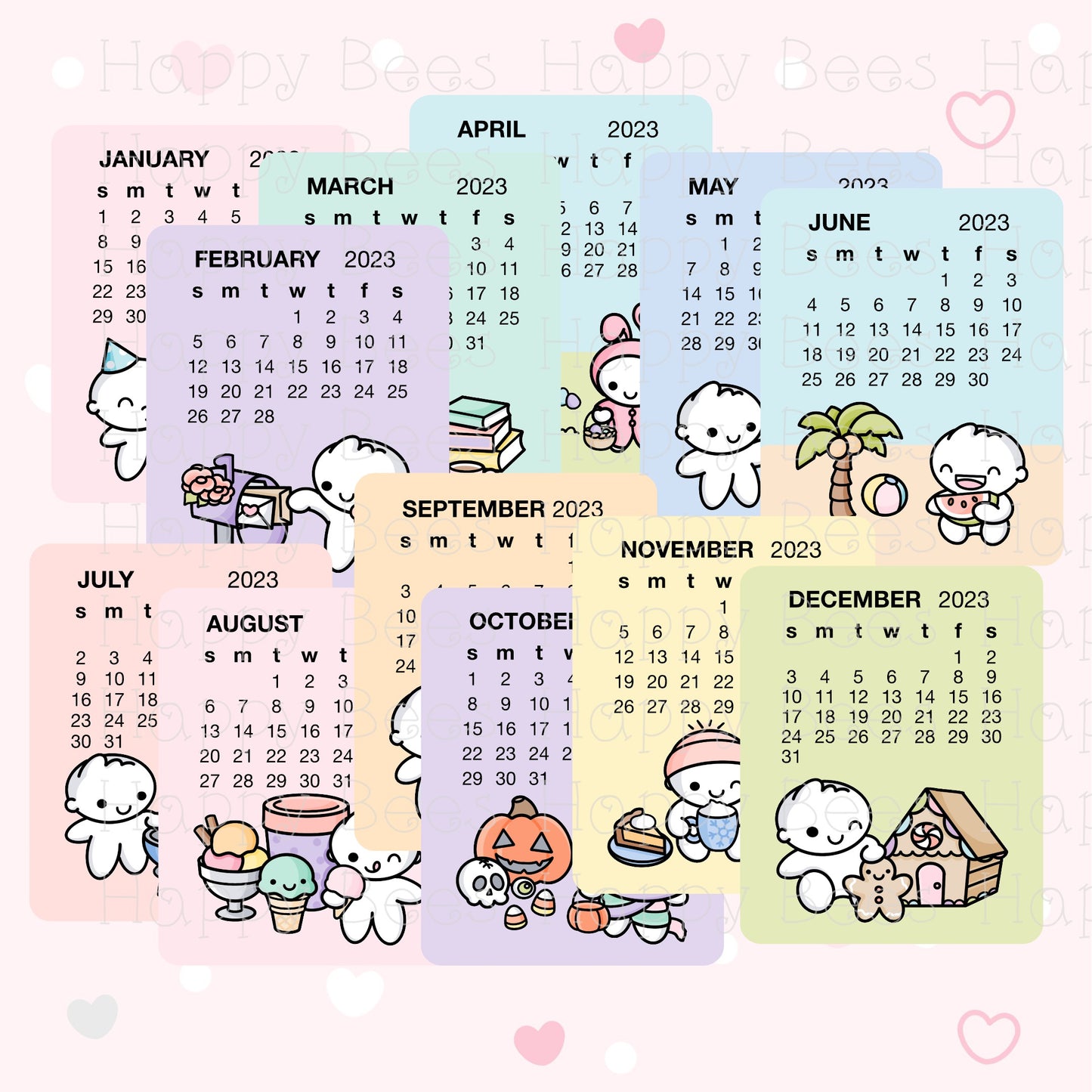 2023 Calendar Die Cut Doodles - Cute Functional Journal Planner Stickers DC10005