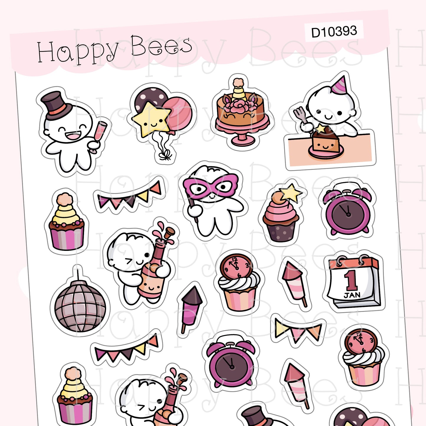 New Year Party Deco Sheet - Cute Doodles Journal Planner Stickers D10393