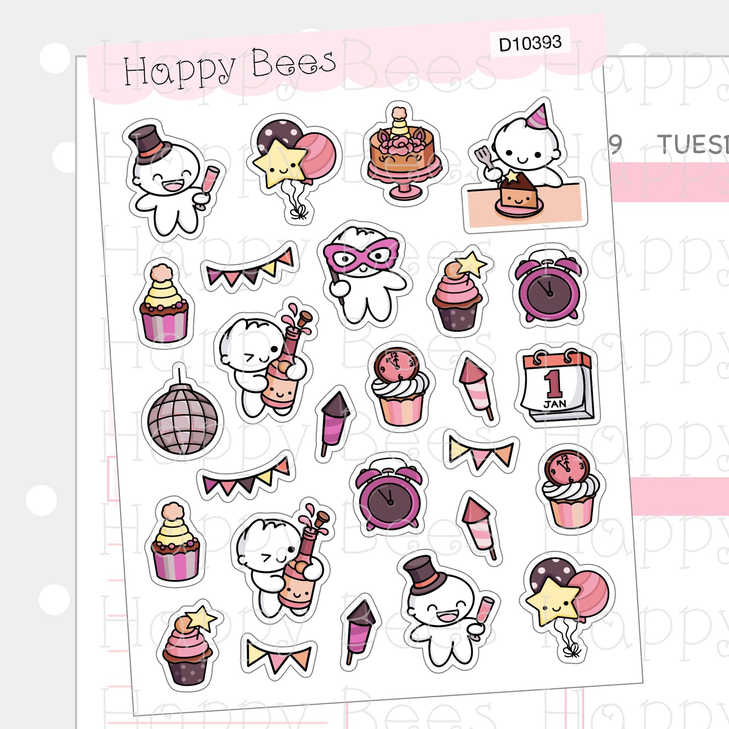 New Year Party Deco Sheet - Cute Doodles Journal Planner Stickers D10393