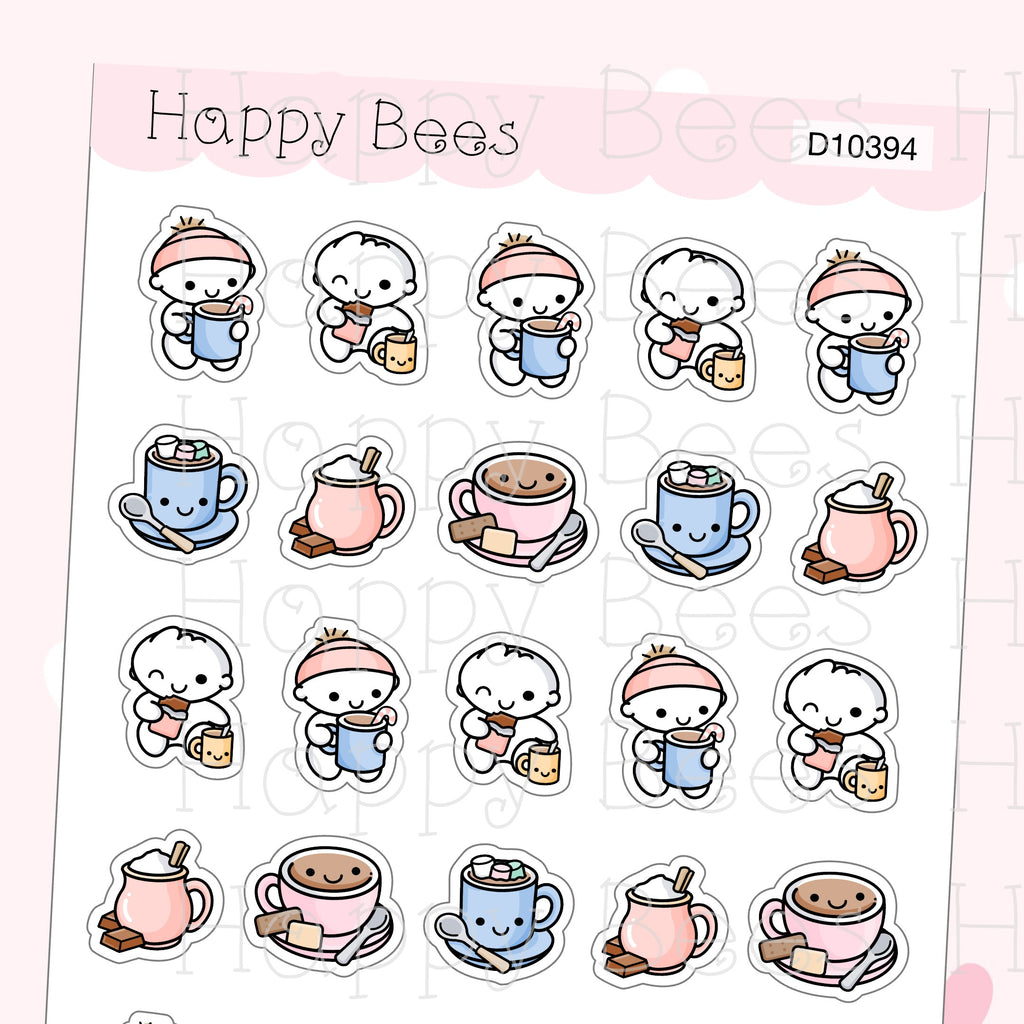 Hot Chocolate Doodles - Cute Cozy Winter Drinks Planner Stickers D10394