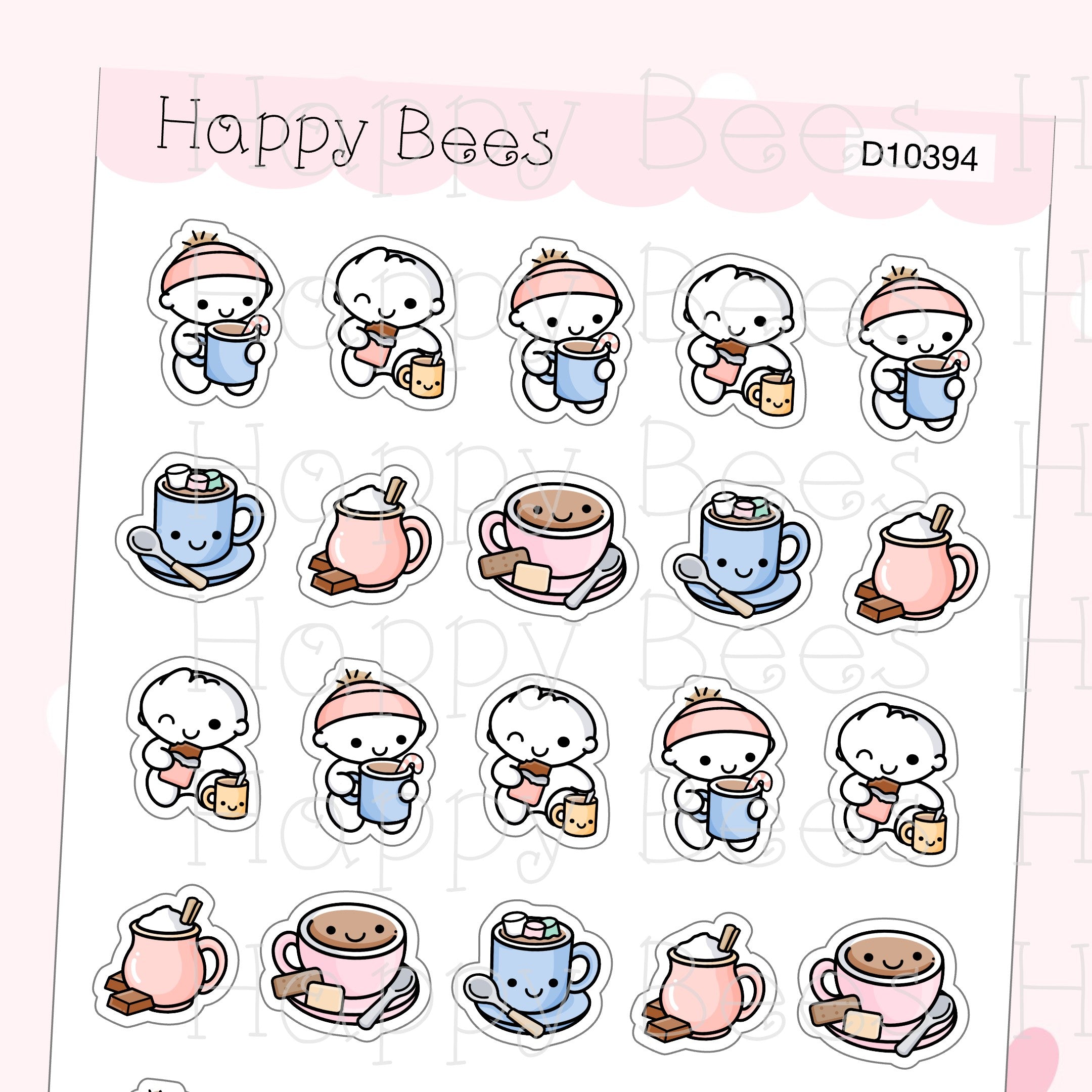 Hot Chocolate Doodles - Cute Cozy Winter Drinks Planner Stickers D10394