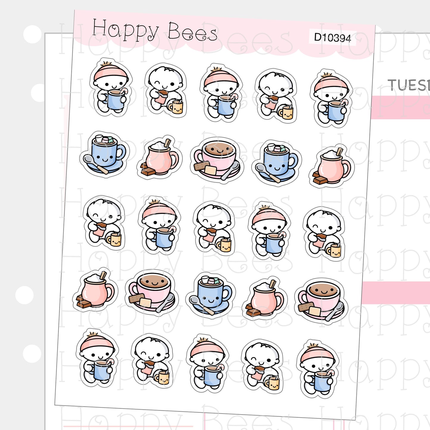 Hot Chocolate Doodles - Cute Cozy Winter Drinks Planner Stickers D10394