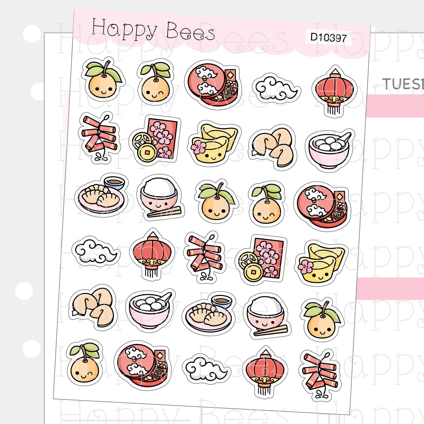 Lunar New Year Doodles - Cute Food Journal Planner Stickers D10397