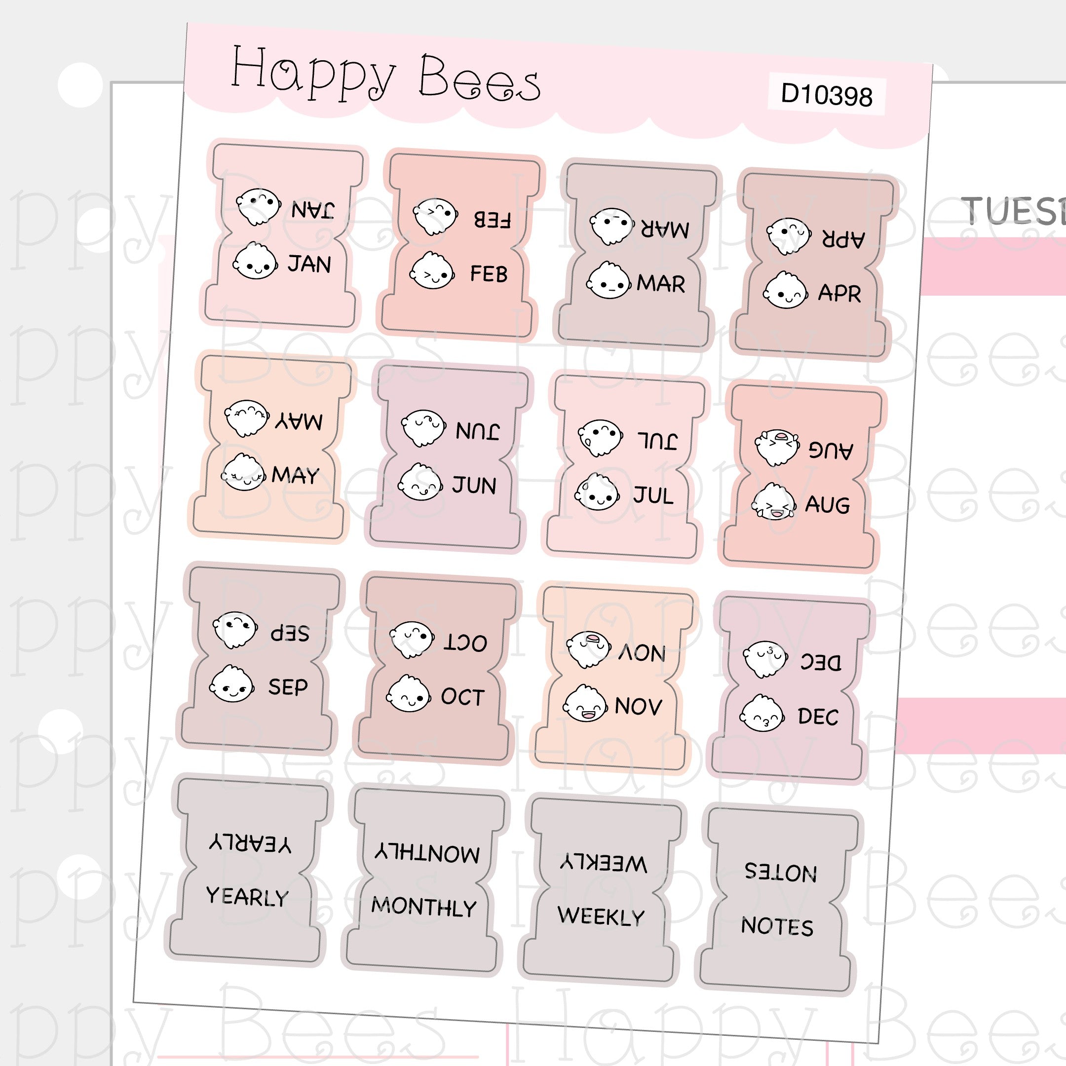 Mini Monthly Tabs Vol. 2 - Cute Functional Doodles Planner Stickers D10398